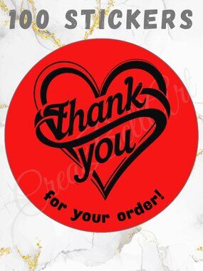 100 Hearts Thank you Stickers Thermal Stickers 2 Inch
